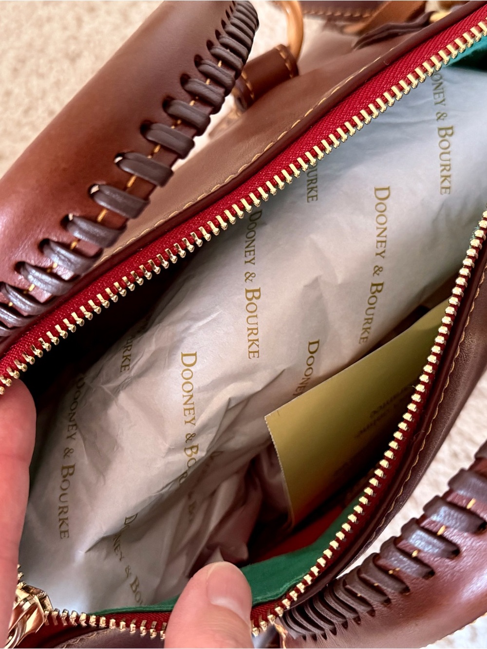 NEW:Dooney & Bourke Florentine Chestnut Brown Leather Satchel with Gold Hardware - Picture 3 of 7